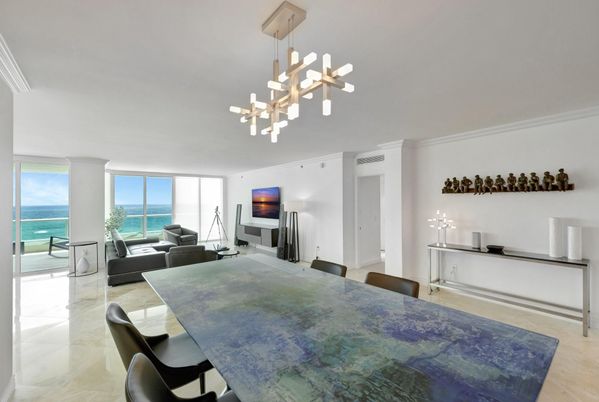 Dining room, Fireplace, Interior, Living room, Pendant Lights, Water