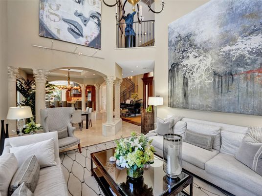 Chandelier, Dining room, Fireplace, Interior, Living room, Recessed Lighting