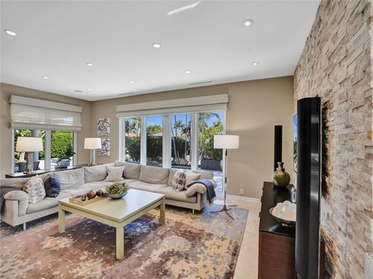 Interior, Living room, Recessed Lighting, Stone Walls