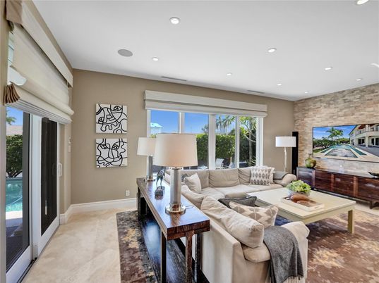 Interior, Living room, Recessed Lighting, Stone Walls
