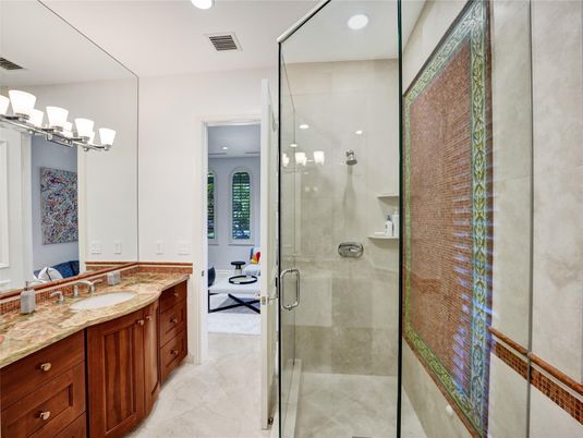Bathroom, Dual Sink Vanities, Glass Shower, Interior, Recessed Lighting