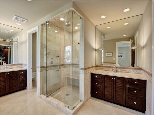 Bathroom, Glass Shower, Interior, Recessed Lighting