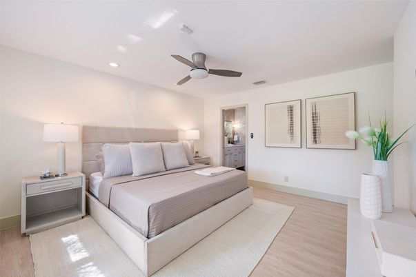 Bedroom, Interior, Recessed Lighting, Wood Texture Flooring