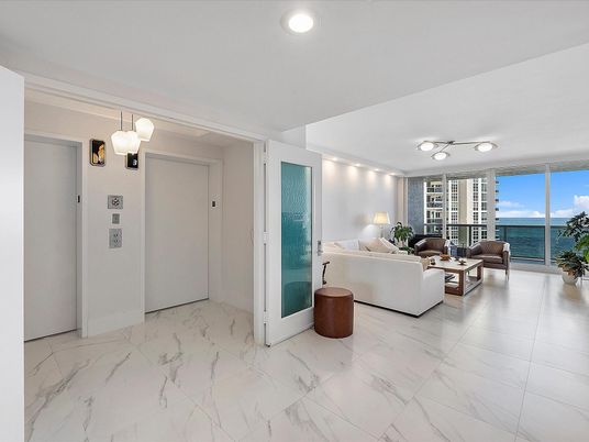 Elevator, Interior, Living room, Marble, Recessed Lighting, Water