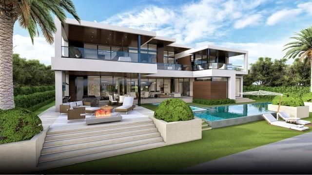 Backyard, Exterior, Facade, Pool, Modern