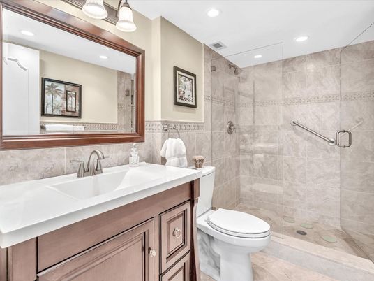 Bathroom, Glass Shower, Interior, Recessed Lighting