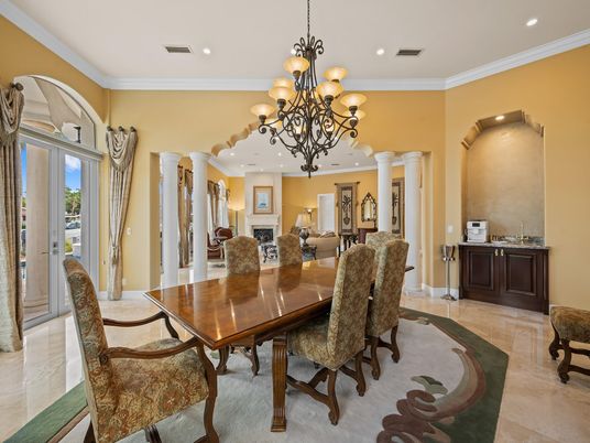Chandelier, Dining room, Fireplace, Interior, Living room, Recessed Lighting