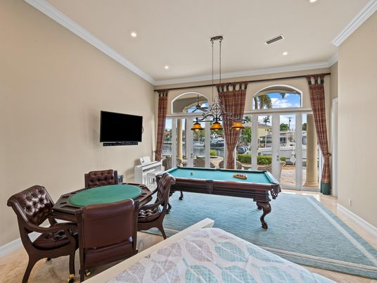 Billiard Table, Game Room, Interior, Pendant Lights, Recessed Lighting