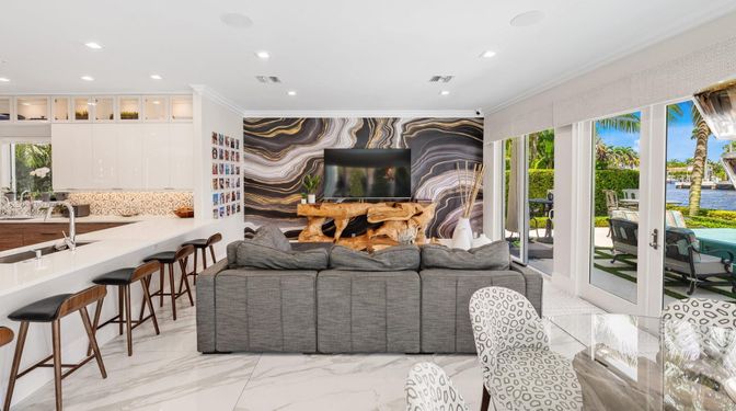 Interior, Living room, Marble, Recessed Lighting, Water