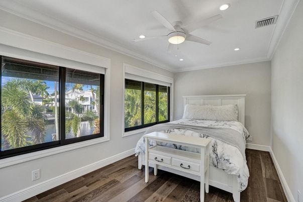 Bedroom, Interior, Recessed Lighting, Wood Texture Flooring