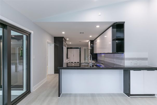 Interior, Kitchen, Recessed Lighting, Wood Texture Flooring