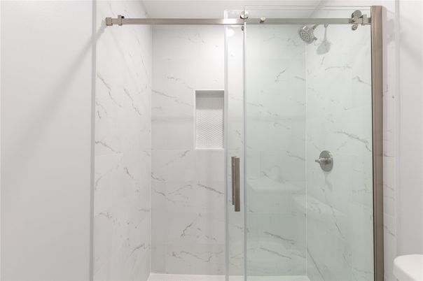Bathroom, Glass Shower, Interior, Marble Walls