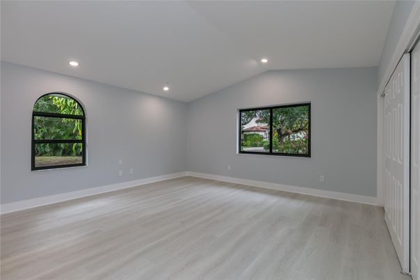 Empty room, Interior, Recessed Lighting, Wood Texture Flooring