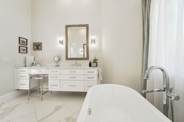 Bathroom, Dual Sink Vanities, Free Standing Baths, Interior, Marble