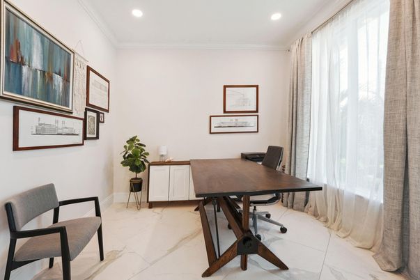 Home Office, Interior, Marble, Recessed Lighting