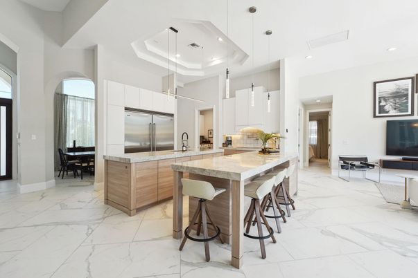 Interior, Kitchen, Marble, Pendant Lights, Recessed Lighting, Stainless Steel Appliances