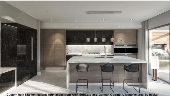 Interior, Kitchen, Marble Walls, Recessed Lighting, Stainless Steel Appliances