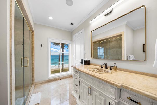 Bathroom, Glass Shower, Interior, Recessed Lighting, Water