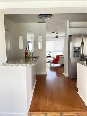 Interior, Kitchen, Living room, Stainless Steel Appliances, Wood Texture Flooring