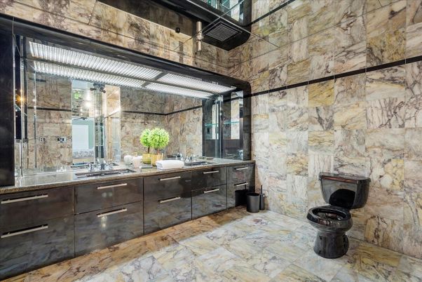 Bathroom, Dual Sink Vanities, Glass Shower, Interior, Marble Walls