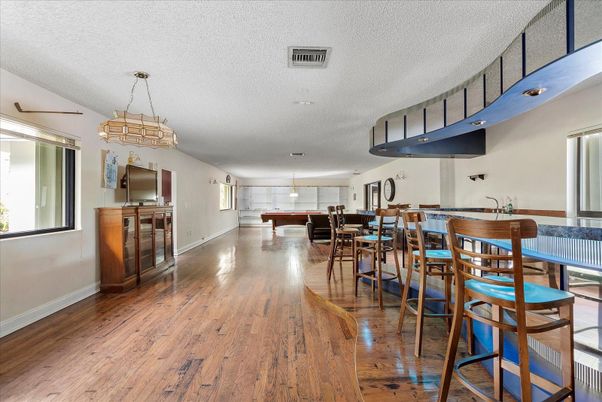 Dining room, Interior, Pendant Lights, Wood Texture Flooring
