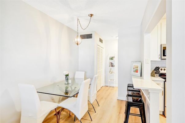Dining room, Interior, Pendant Lights, Wood Texture Flooring