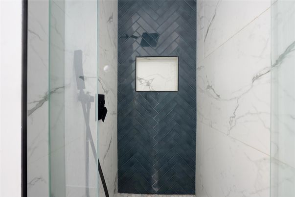 Bathroom, Glass Shower, Interior, Marble Walls