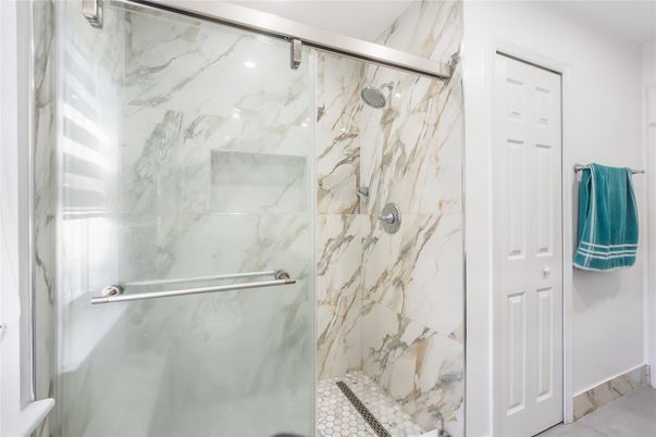 Bathroom, Glass Shower, Interior, Marble Walls