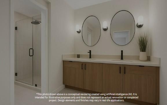 Bathroom, Dual Sink Vanities, Glass Shower, Interior