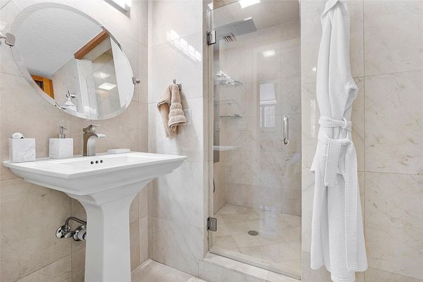 Bathroom, Glass Shower, Interior, Marble Walls