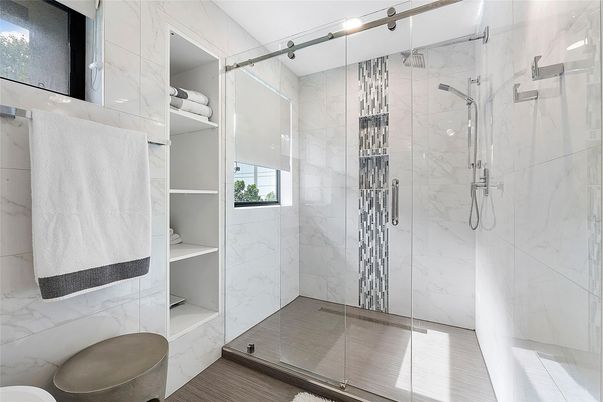 Bathroom, Glass Shower, Interior, Marble Walls