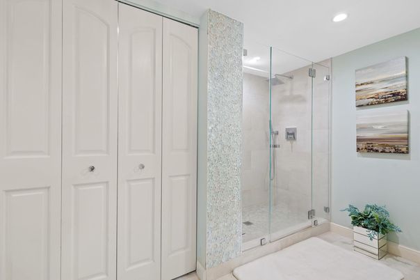 Bathroom, Glass Shower, Interior, Recessed Lighting