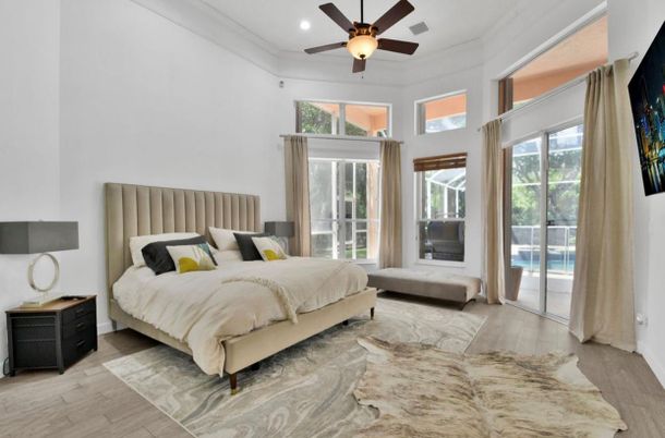 Bedroom, Interior, Recessed Lighting, Wood Texture Flooring