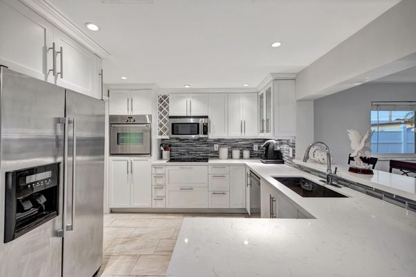 Interior, Kitchen, Marble, Recessed Lighting, Stainless Steel Appliances