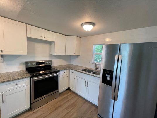 Interior, Kitchen, Stainless Steel Appliances, Wood Texture Flooring