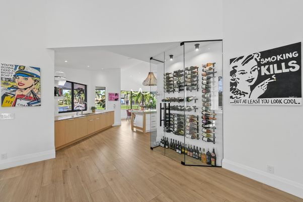 Interior, Pendant Lights, Recessed Lighting, Wine Storage, Wood Texture Flooring