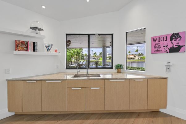 Interior, Kitchen, Recessed Lighting, Wood Texture Flooring