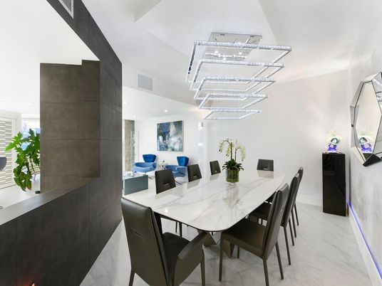 Dining room, Interior, Marble, Recessed Lighting
