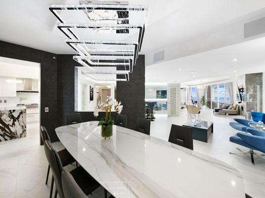 Dining room, Interior, Kitchen, Living room, Marble, Recessed Lighting