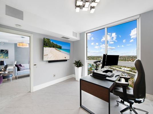Home Office, Interior, Marble, Pendant Lights