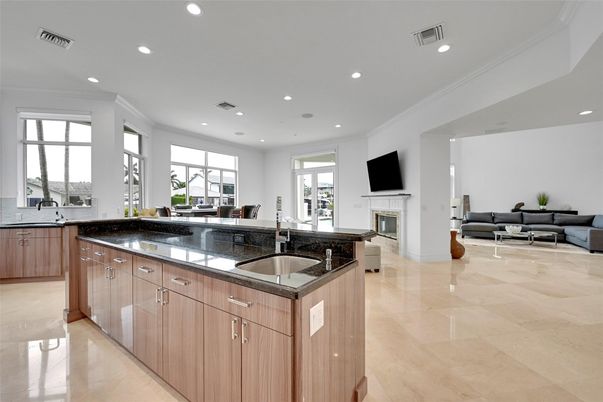 Fireplace, Interior, Kitchen, Living room, Recessed Lighting
