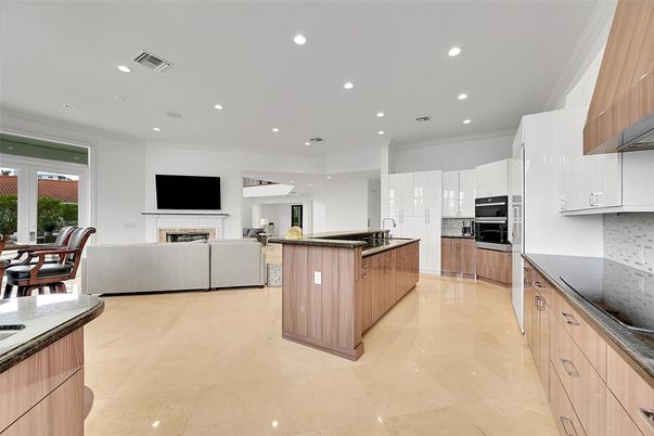Dining room, Fireplace, Interior, Kitchen, Living room, Recessed Lighting, Stainless Steel Appliances