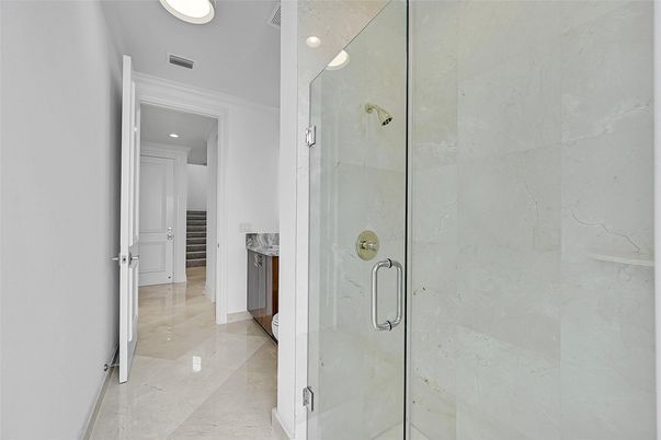 Bathroom, Glass Shower, Interior, Recessed Lighting