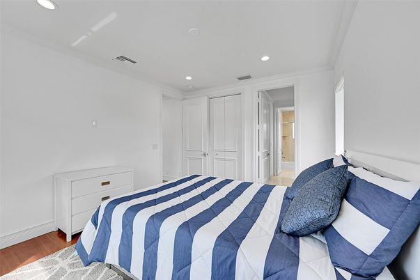 Bedroom, Interior, Recessed Lighting, Wood Texture Flooring