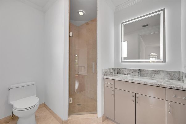 Bathroom, Glass Shower, Interior, Recessed Lighting
