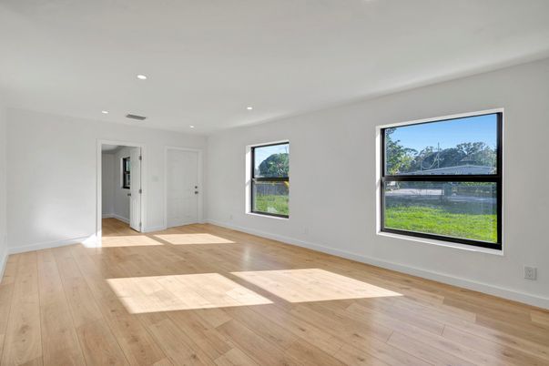 Empty room, Interior, Recessed Lighting, Wood Texture Flooring