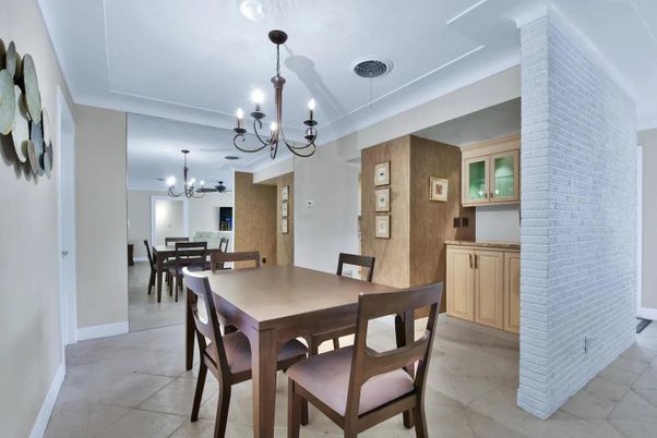 Chandelier, Dining room, Interior, Stone Walls