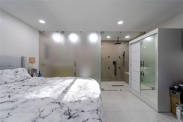 Bathroom, Glass Shower, Interior, Marble, Recessed Lighting