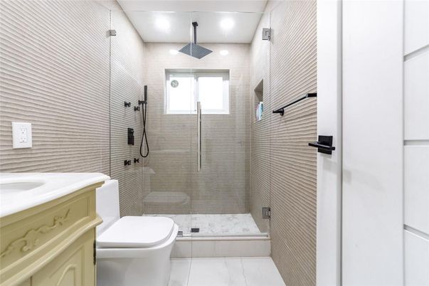 Bathroom, Glass Shower, Interior, Marble, Recessed Lighting