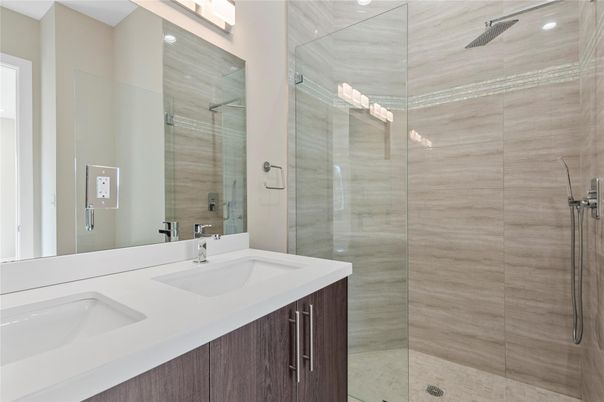 Bathroom, Dual Sink Vanities, Glass Shower, Interior, Recessed Lighting